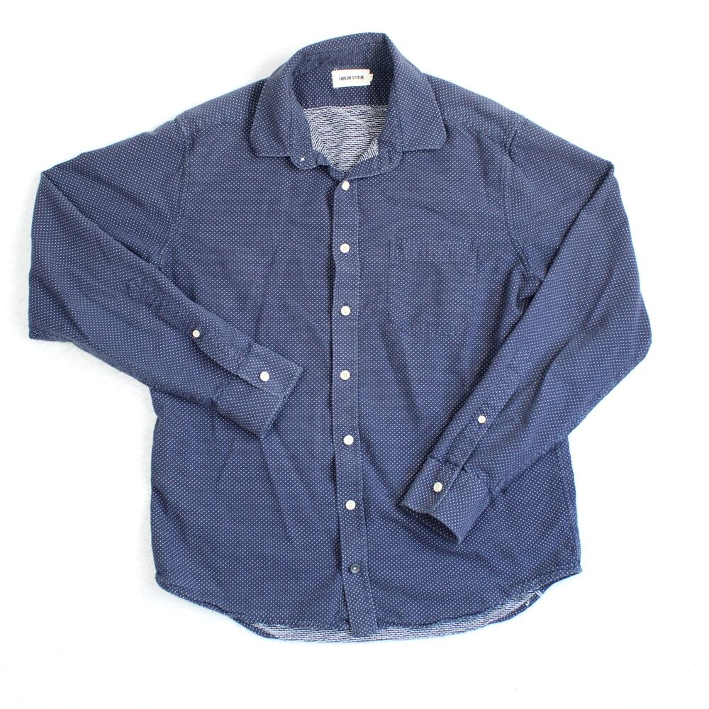 Taylor Stitch Button Up Shirt Mens 42 Large Blue Long Sleeve Preppy Micro Dot